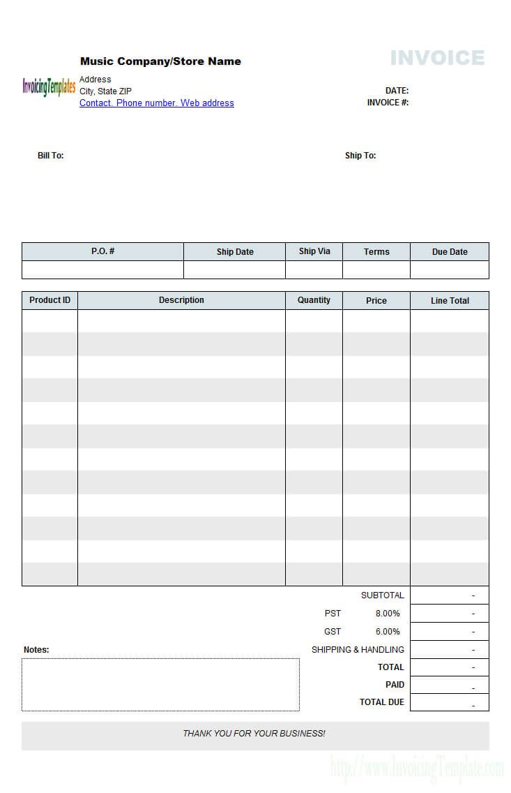 Music Store Invoicing Form (Retail) | 11 | Invoice Template Within Invoice Template Word 2010