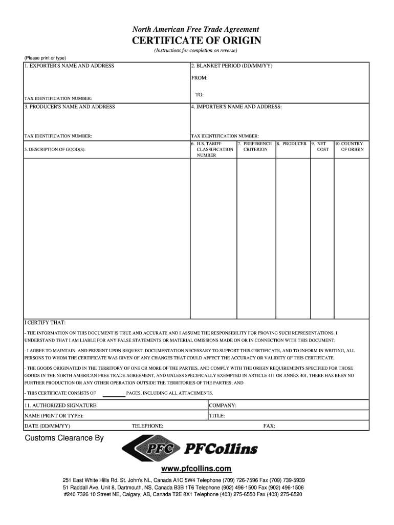 Nafta Template – Fill Online, Printable, Fillable, Blank Inside Nafta Certificate Template