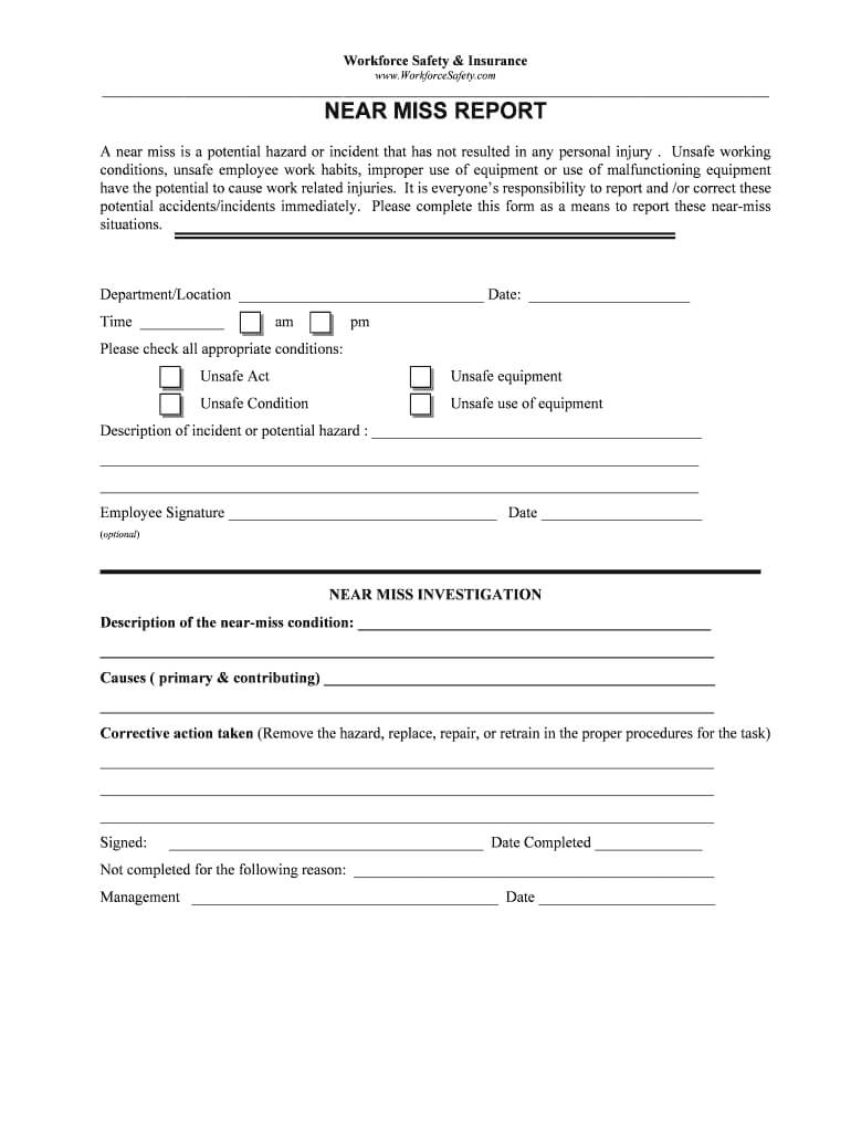 Near Miss Report Form - Fill Online, Printable, Fillable Regarding Near Miss Incident Report Template