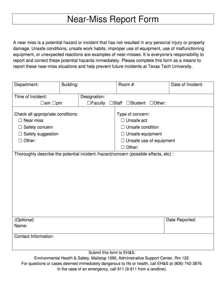 Near Miss Reporting Form Template – Fill Online, Printable Regarding Near Miss Incident Report Template