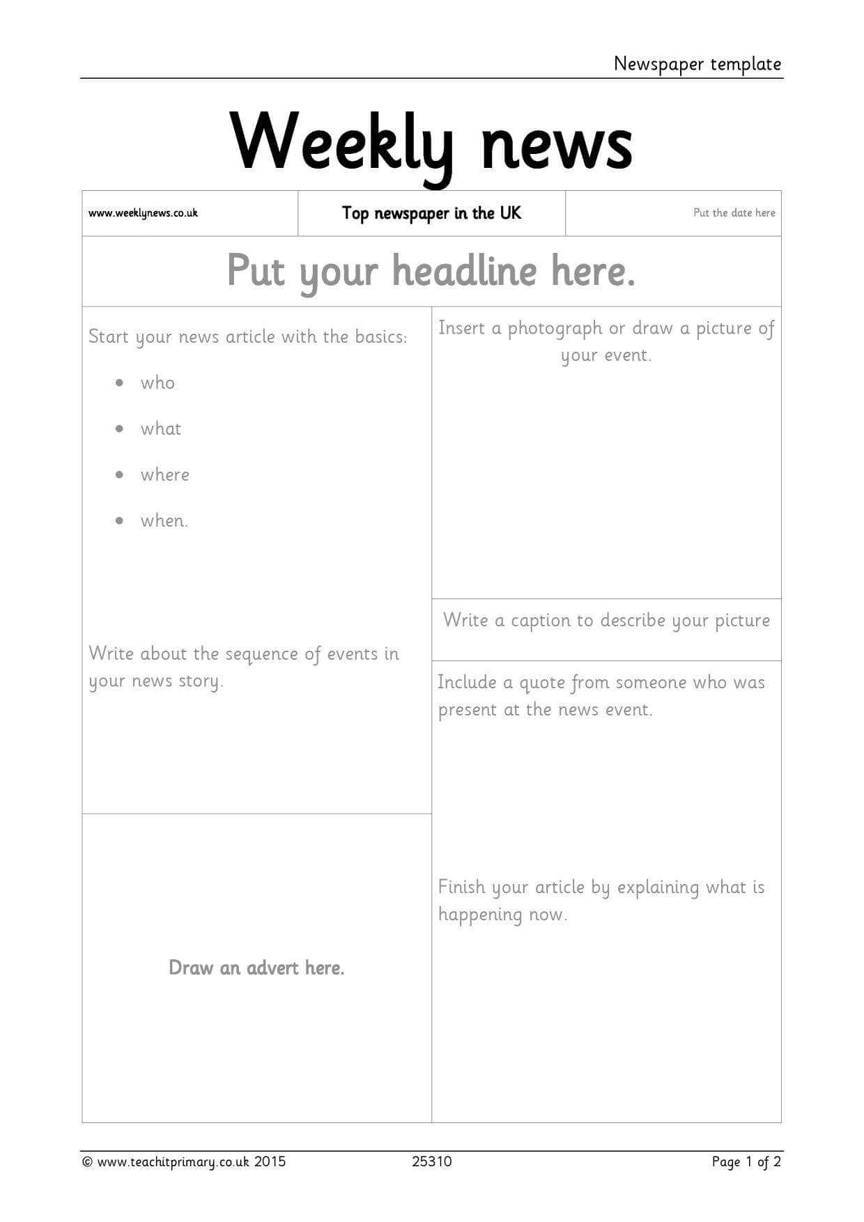 Newspaper Template Throughout Report Writing Template Ks1