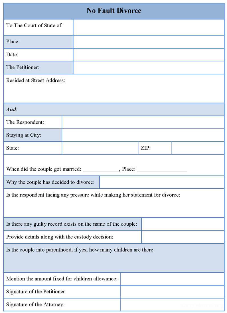 No Fault Divorce Form : Sample Forms In Fault Report Template Word