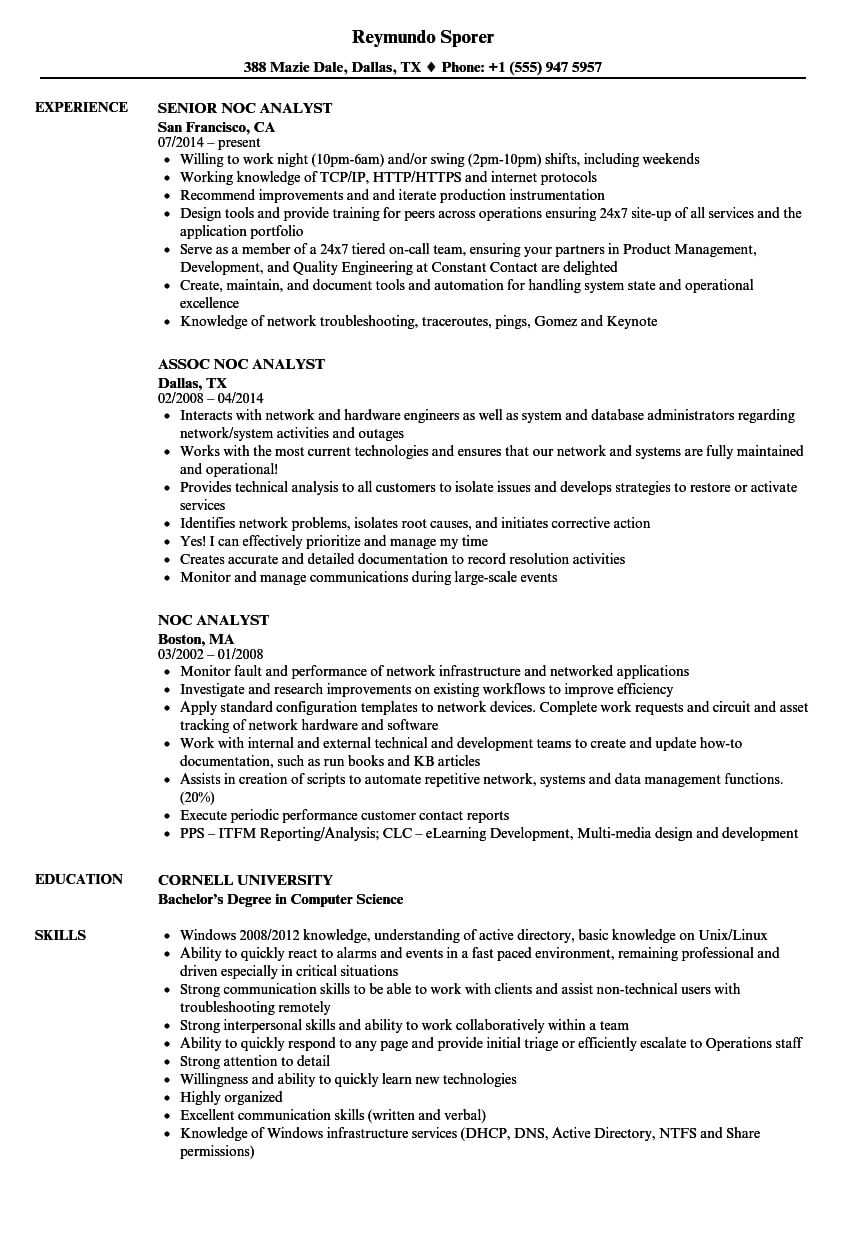 Noc Analyst Resume Samples | Velvet Jobs Regarding Noc Report Template