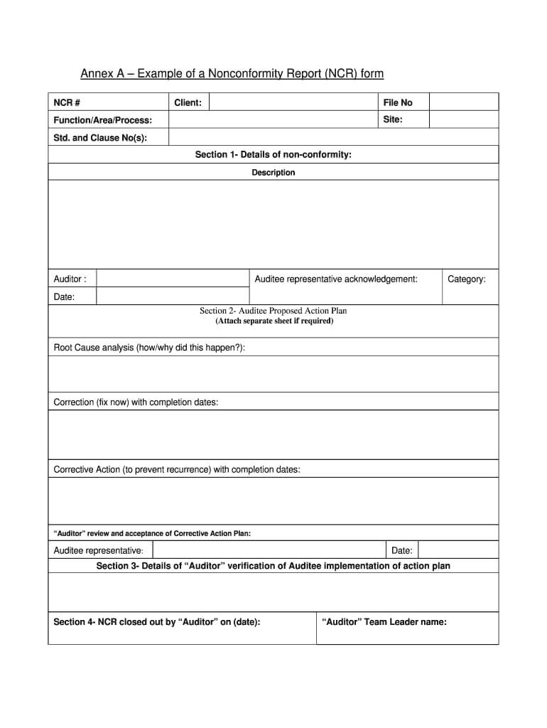 Nonconformity Report – Fill Online, Printable, Fillable Intended For Non Conformance Report Form Template