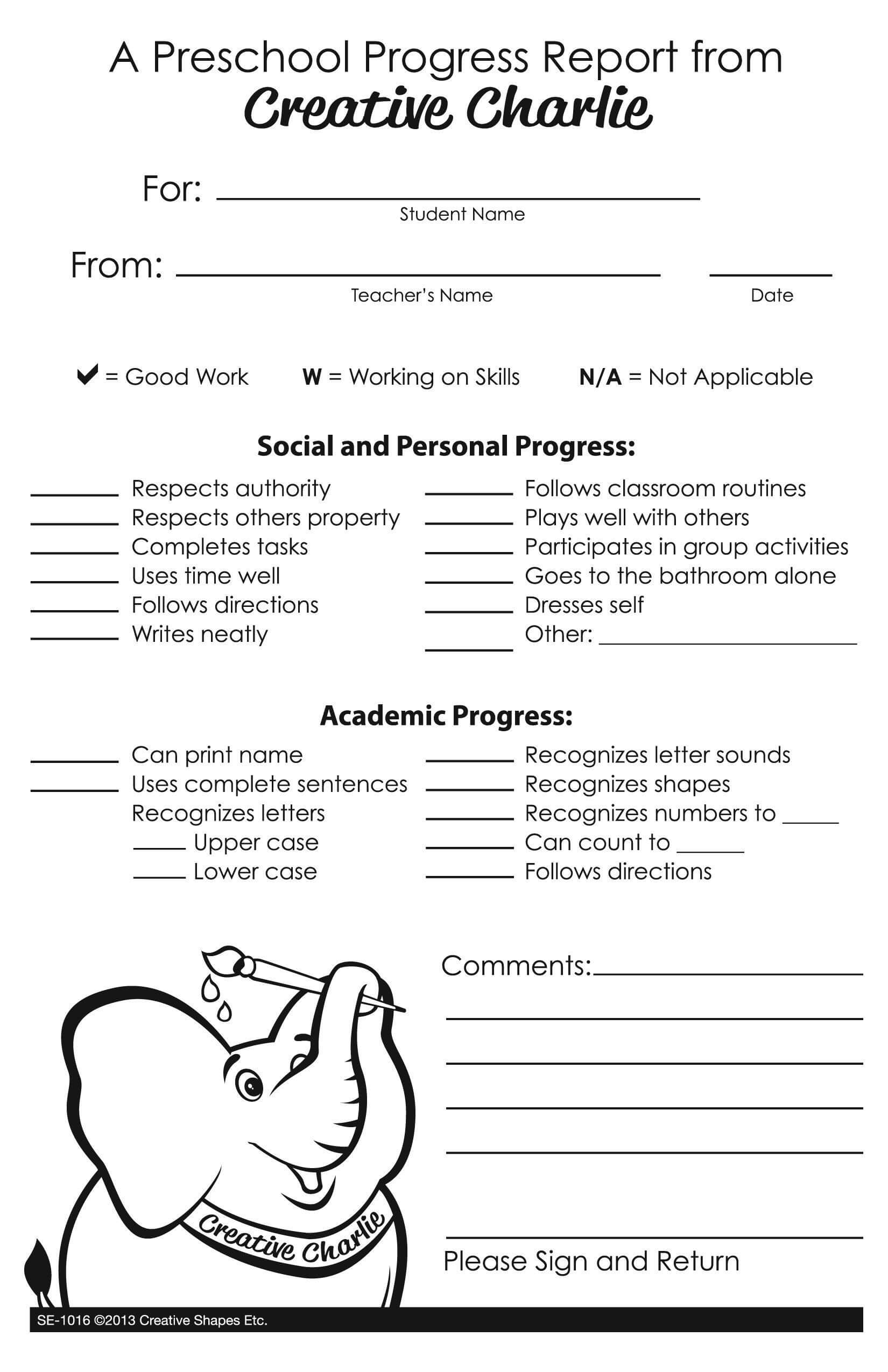 Notes From Teachers – Preschool Progress Report | Products Inside Preschool Progress Report Template