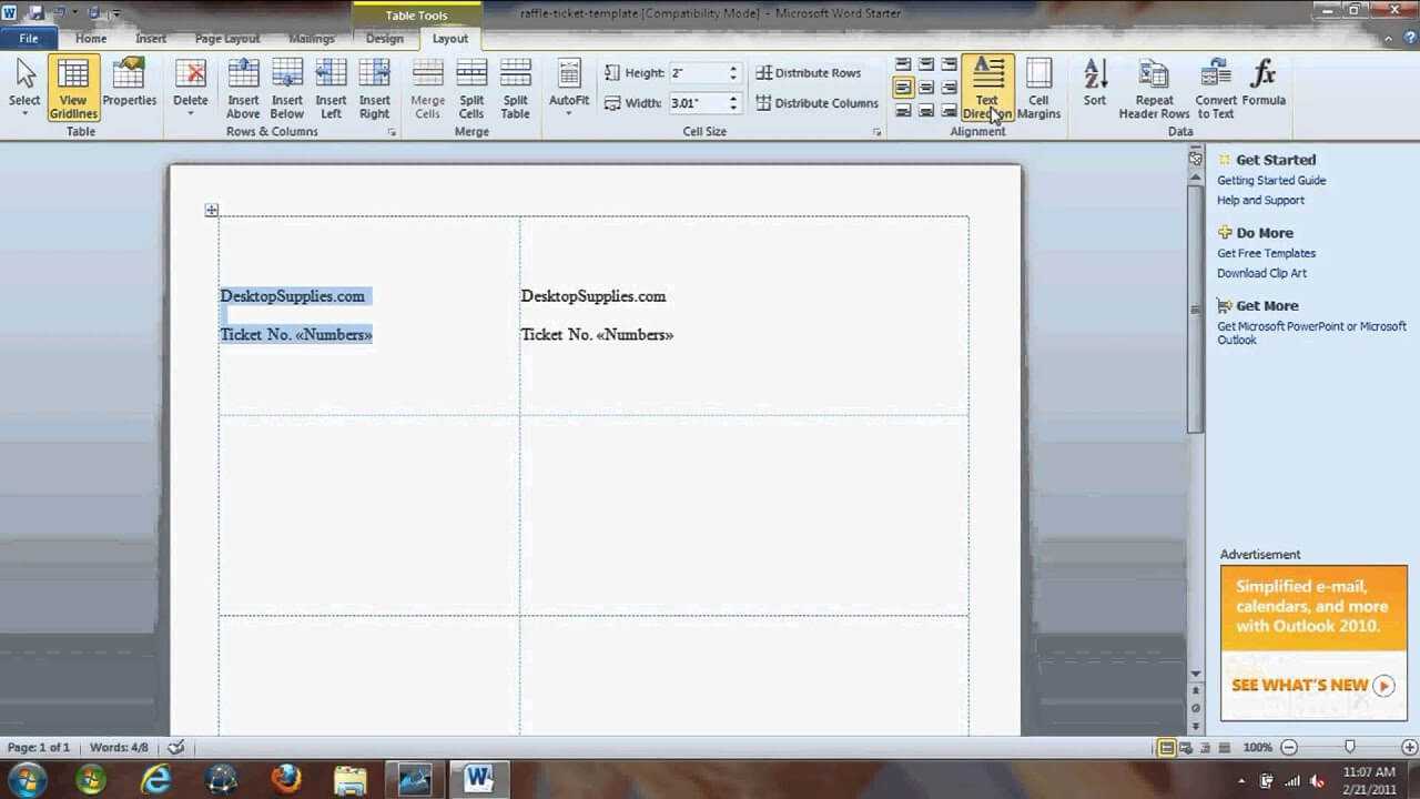 Numbering Raffle Tickets In Microsoft Word 2010 Regarding Free Raffle Ticket Template For Word