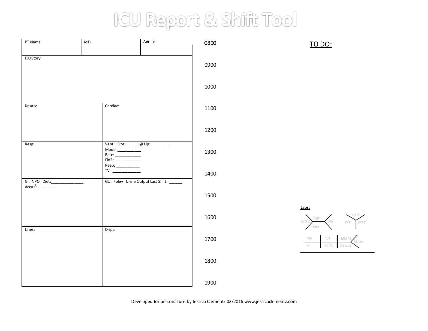 Nurse Brain Sheet – Icu Report And Shift Tool | Nurse Report With Icu Report Template