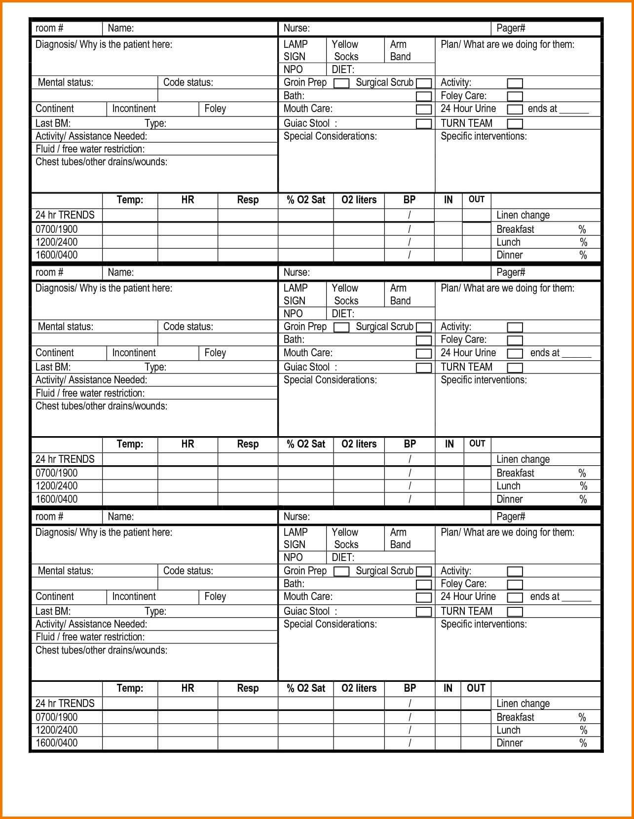 Nurses Report Template – Printable Year Calendar For Nursing Handoff Report Template