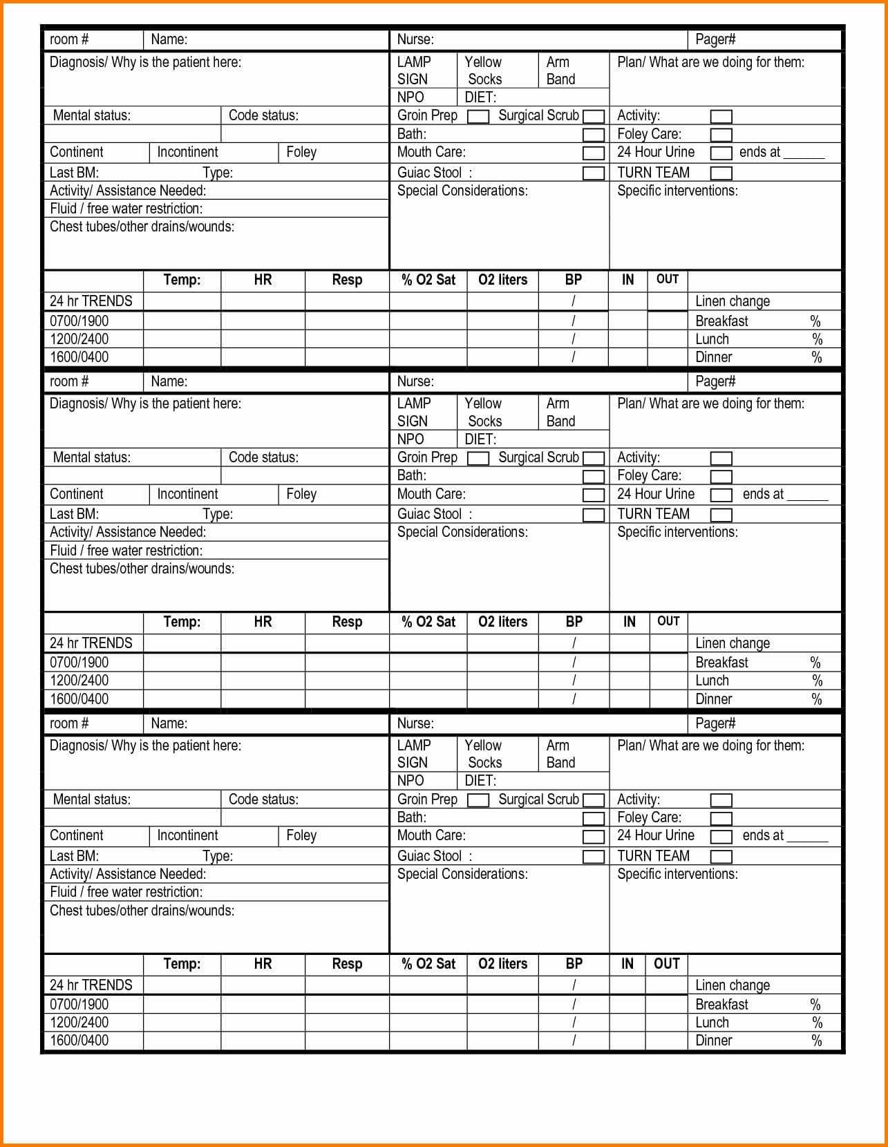 Nursing Report Sheet Template | Professional Templates In Charge Nurse Report Sheet Template