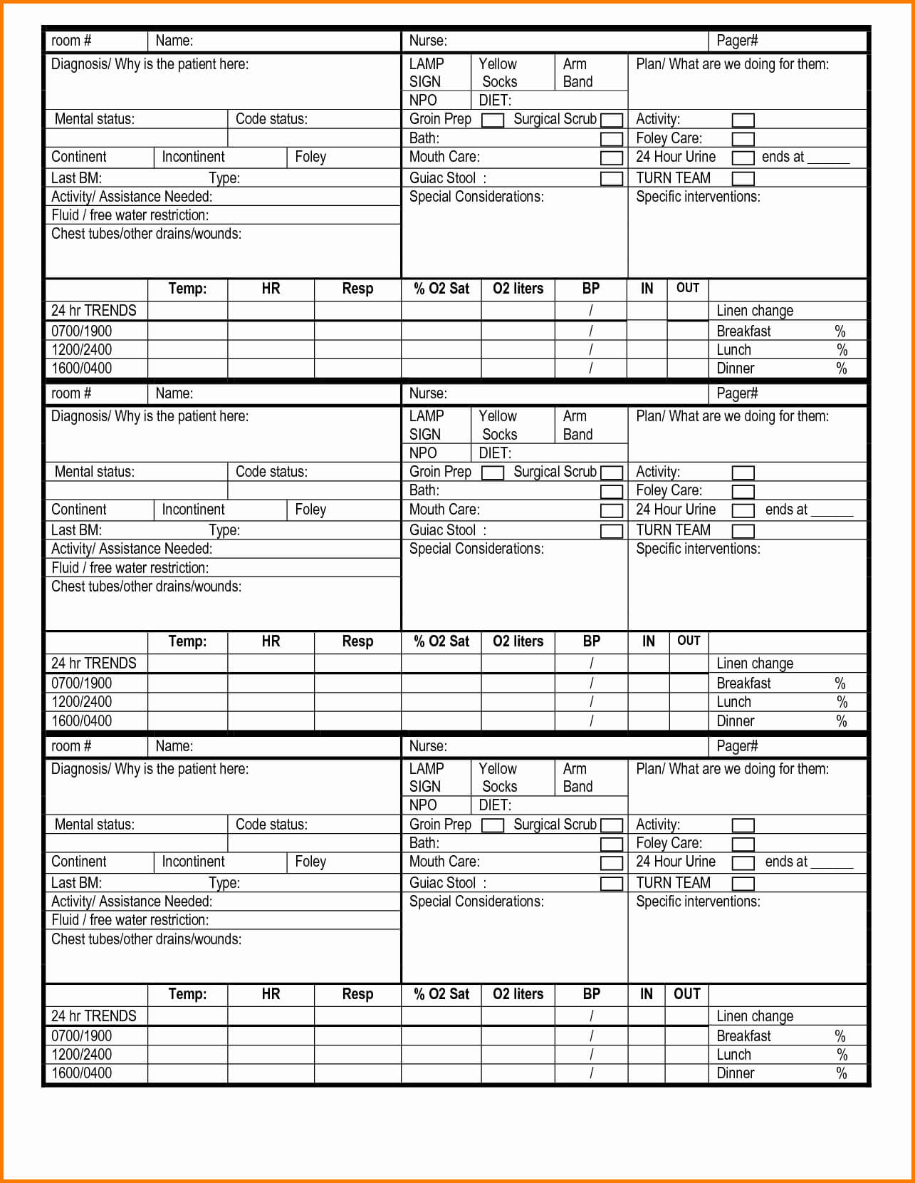 Nursing Report Sheet Template Professional Templates throughout Med