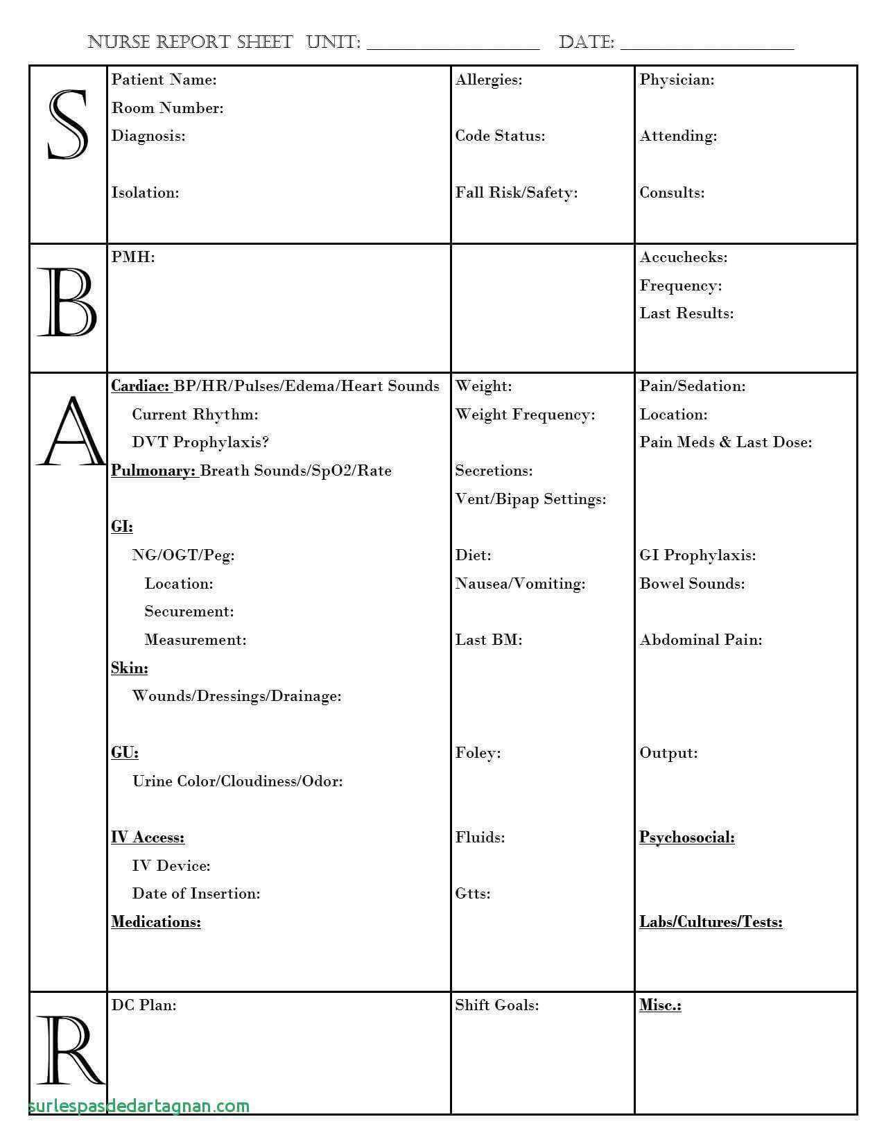 Nursing Report Sheet Template Together With Sbar Nurse regarding Nurse