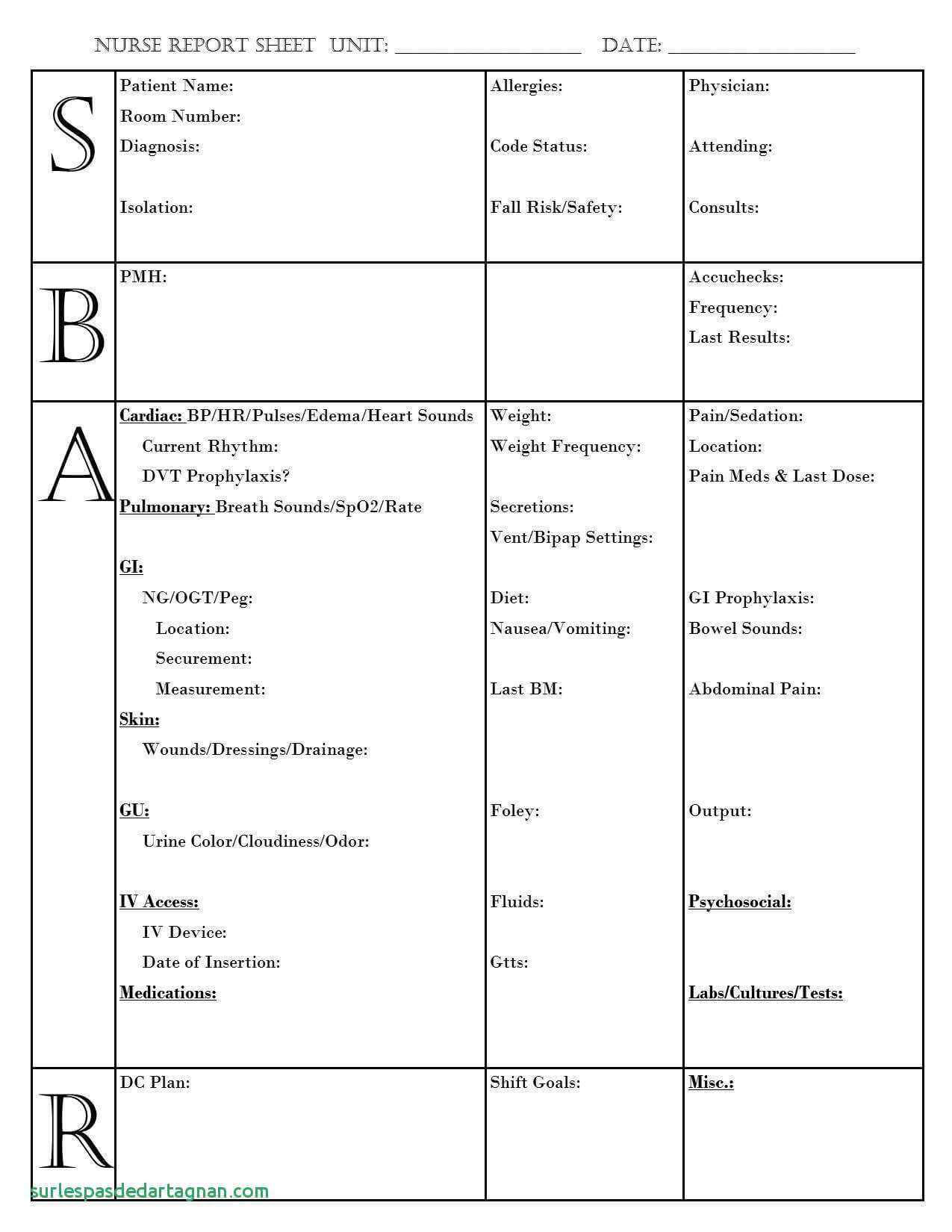 Nursing Report Sheet Template Together With Sbar Nurse Regarding Nurse 
