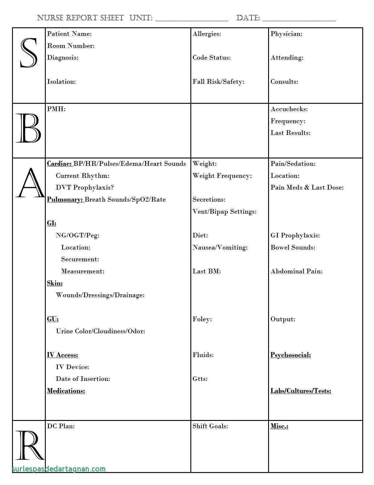 Nursing Report Sheet Template Together With Sbar Nurse Regarding Nursing Shift Report Template