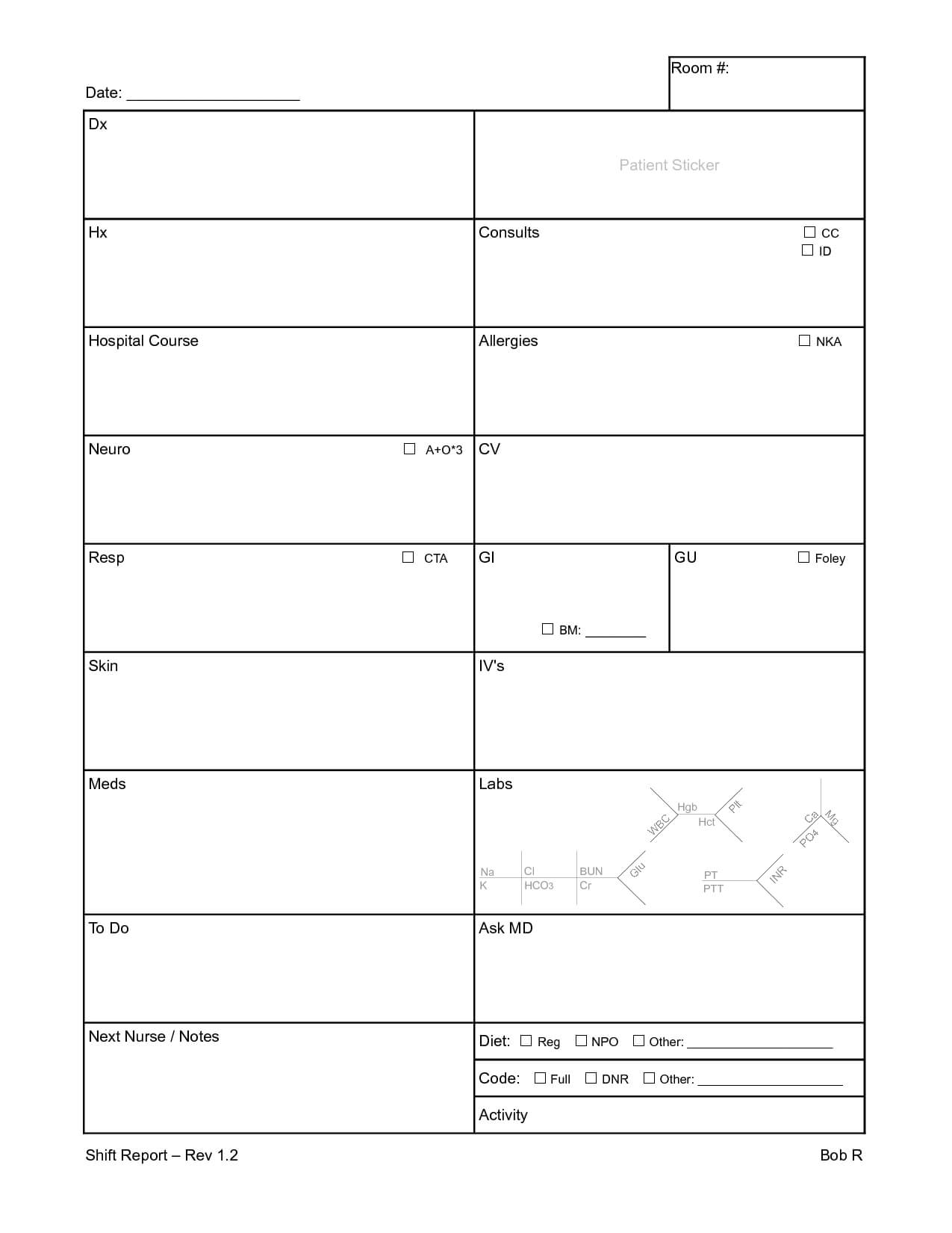 Nursing Shift Assessment Sheet | Nursing School. | Nurse Within Shift Report Template