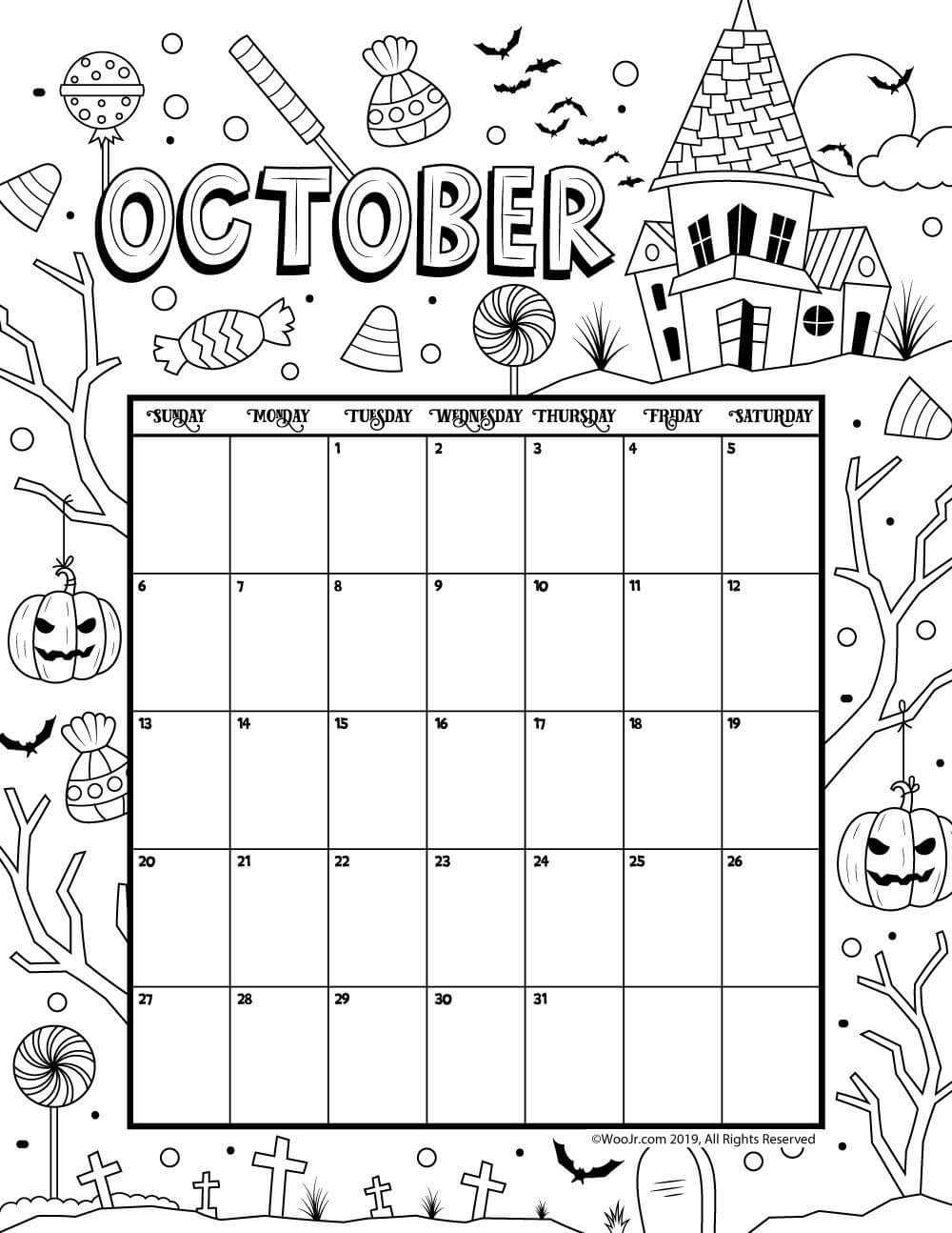 October 2019 Coloring Calendar | Kids Calendar, Printable In Blank Calendar Template For Kids