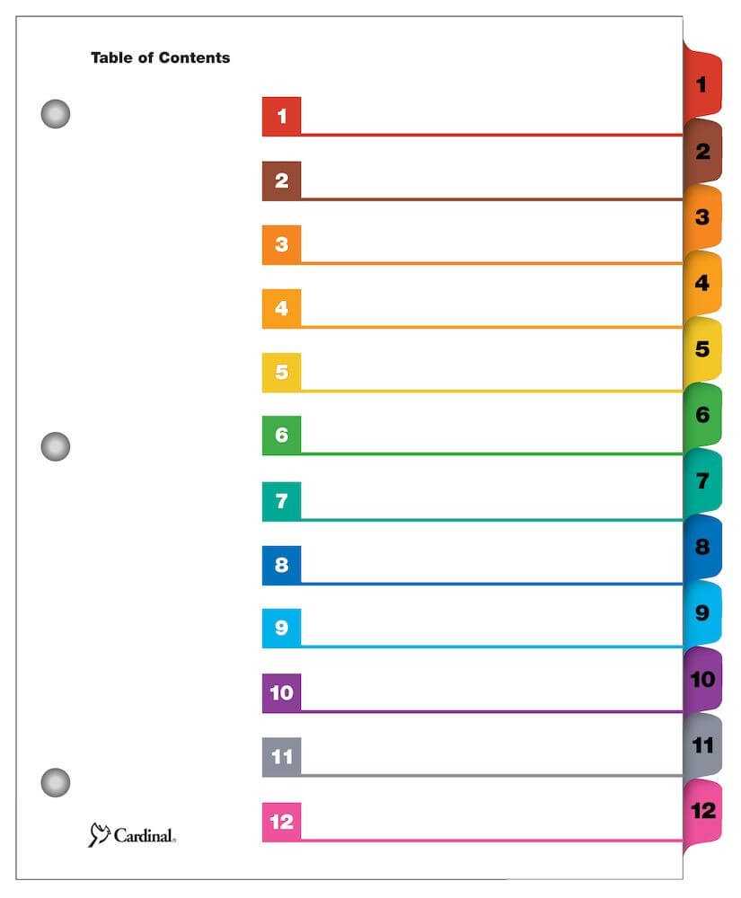 Onestep® Printable Table Of Contents Dividers, 12 Tab, Multicolor Pertaining To Blank Table Of Contents Template