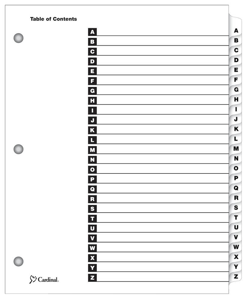 Onestep® Printable Table Of Contents Dividers, A Z, White Regarding Blank Table Of Contents Template Pdf