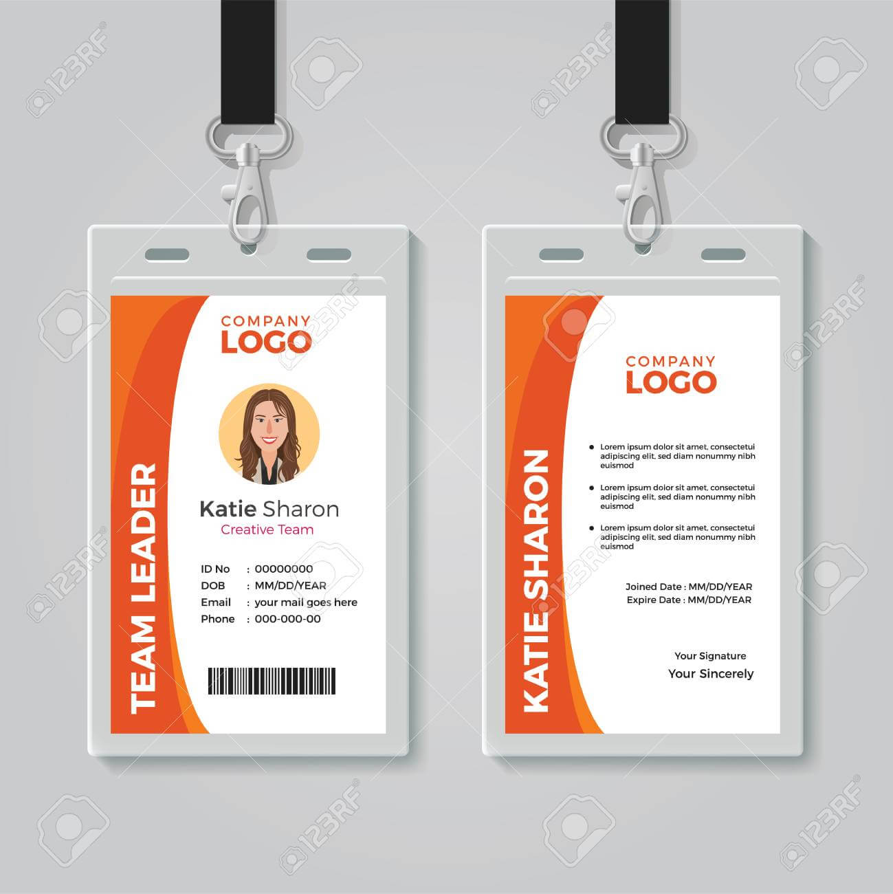 Orange And White Corporate Id Card Template Inside Work Id Card Template