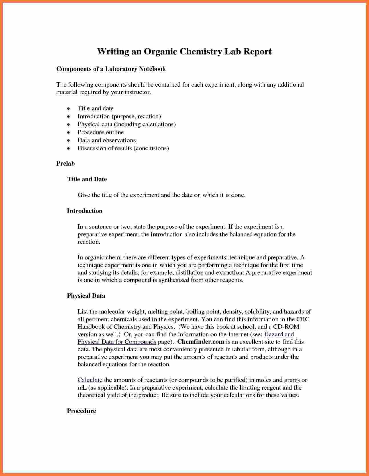 Organic Chemistry Lab Report Example Also Ibmistry Lab Intended For Lab Report Template Chemistry