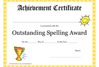 Outstanding Spelling Award Printable Certificate Pdf Picture inside Spelling Bee Award Certificate Template