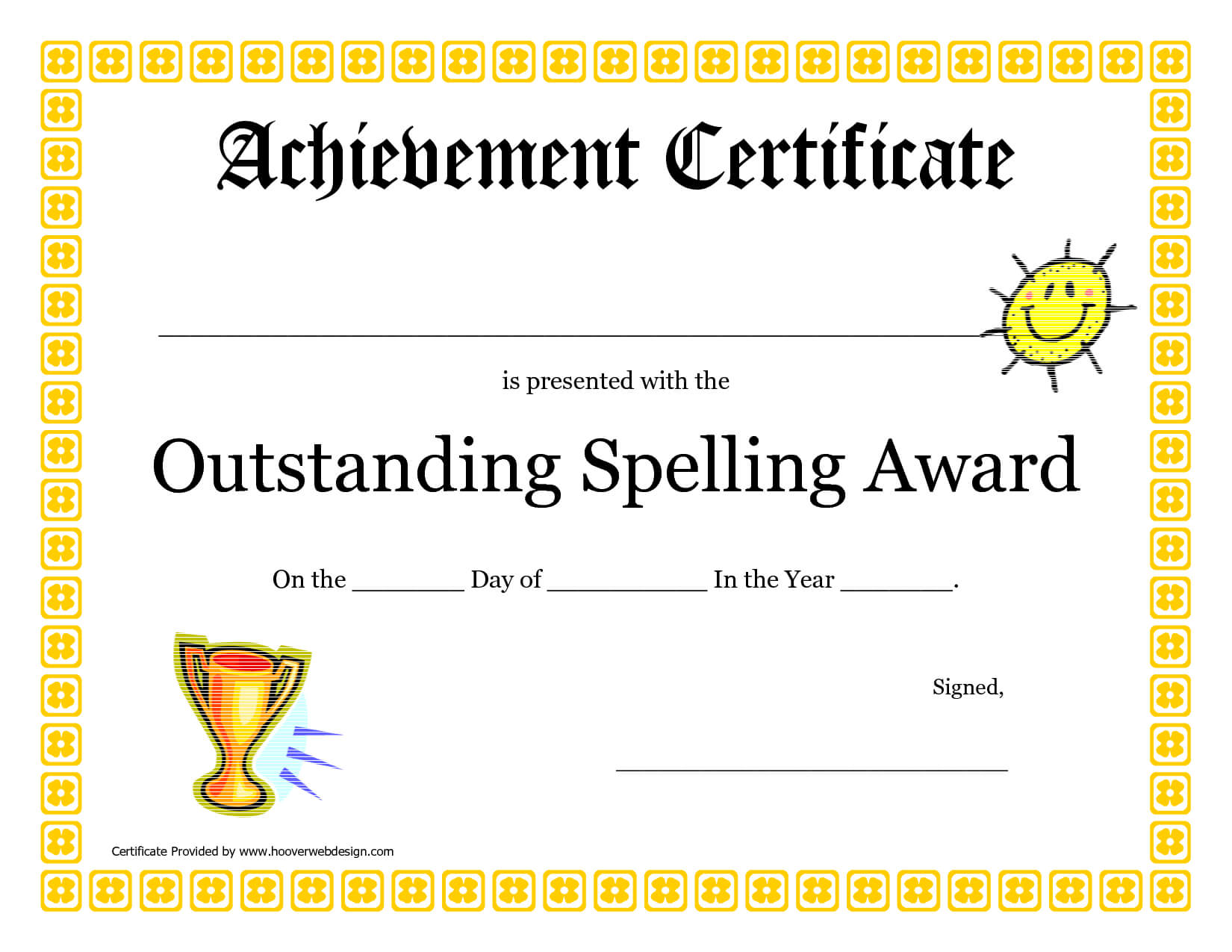 Outstanding Spelling Award Printable Certificate Pdf Picture Inside Spelling Bee Award Certificate Template