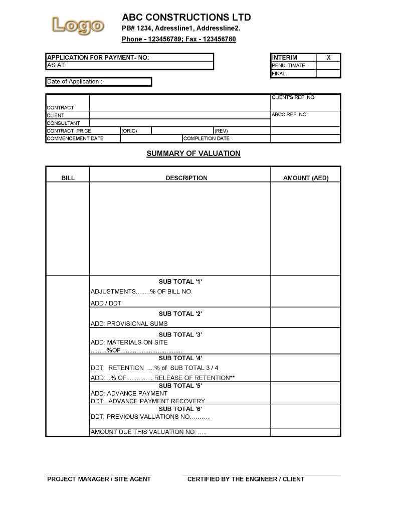 Outstanding Subcontractor Payment Certificate Template Excel Intended For Construction Payment Certificate Template