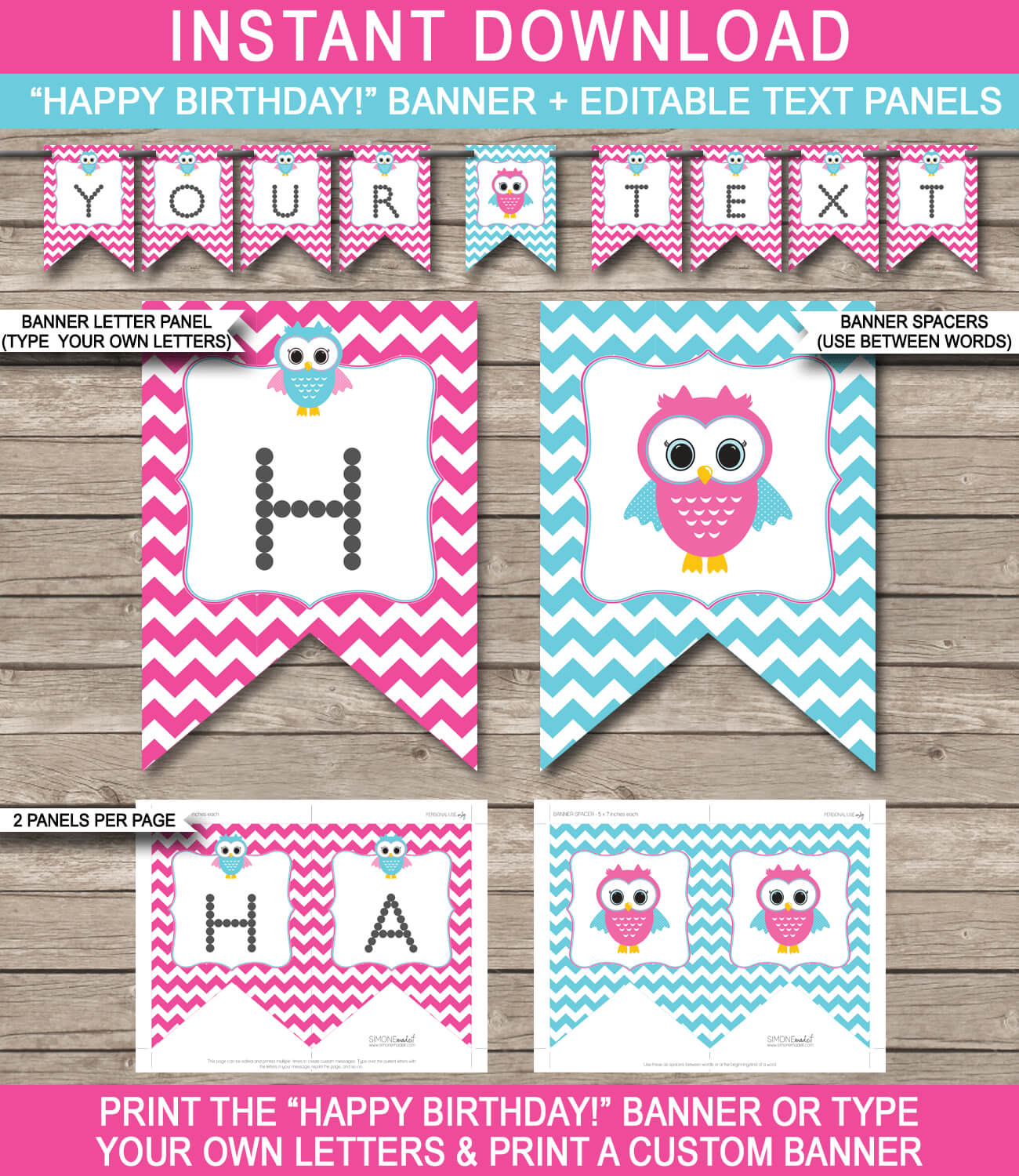 Owl Party Banner Template – Pink With Diy Birthday Banner Template