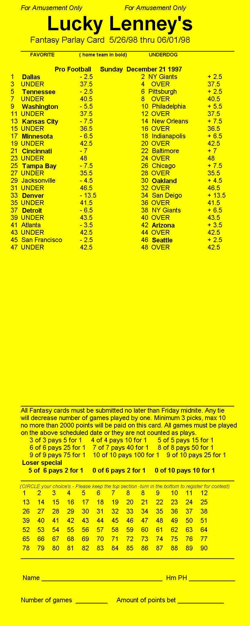 Parlay Card Designer – Sample Printout Inside Football Betting Card Template