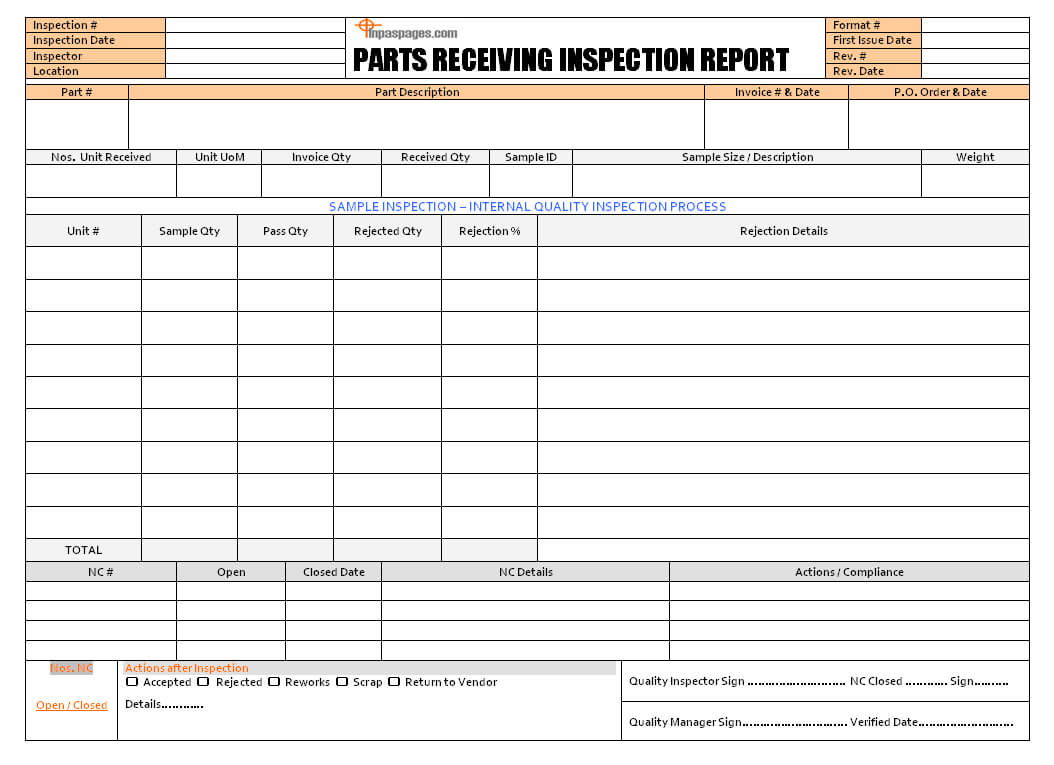 Parts Receiving Inspection Report Format Throughout Part Inspection Report Template