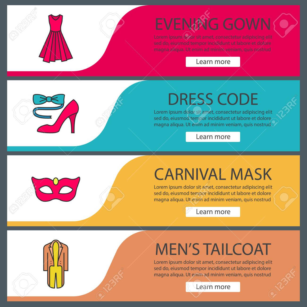 Party Accessories Web Banner Templates Set. Evening Gown, Carnival.. Throughout Tie Banner Template