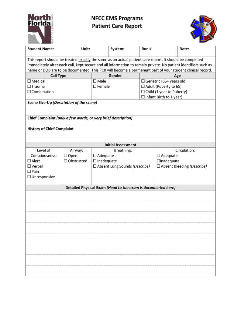 Patient Care Reports – Fill Online, Printable, Fillable Intended For Patient Care Report Template