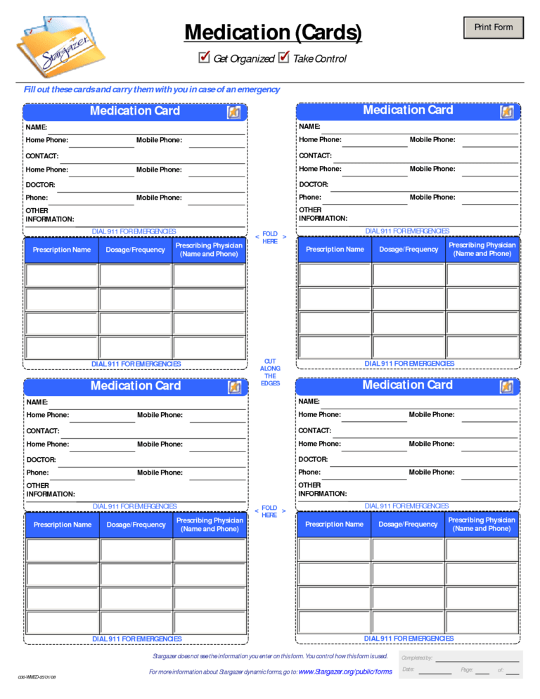 Patient medication card template medication list medical within 
