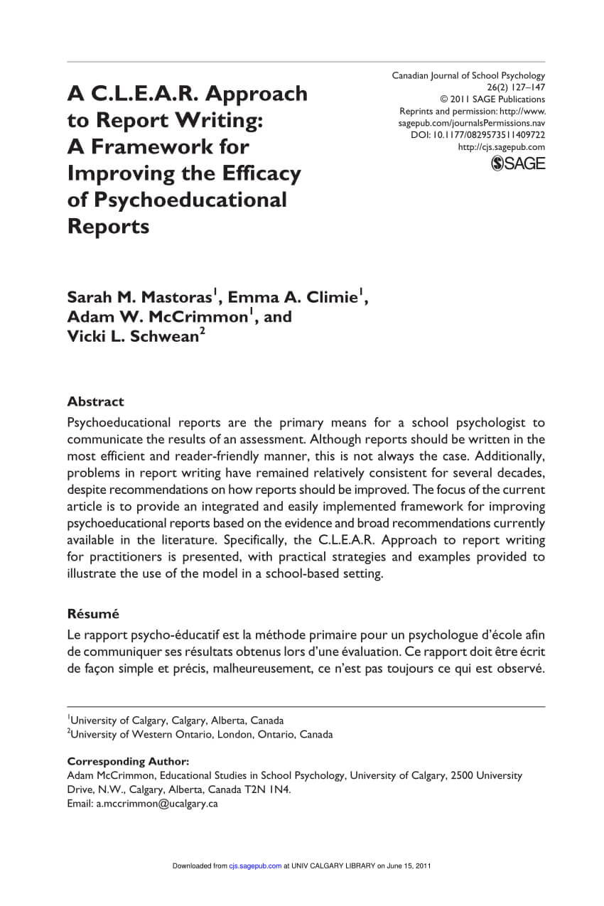 Pdf) A C.l.e.a.r. Approach To Report Writing: A Framework With Psychoeducational Report Template