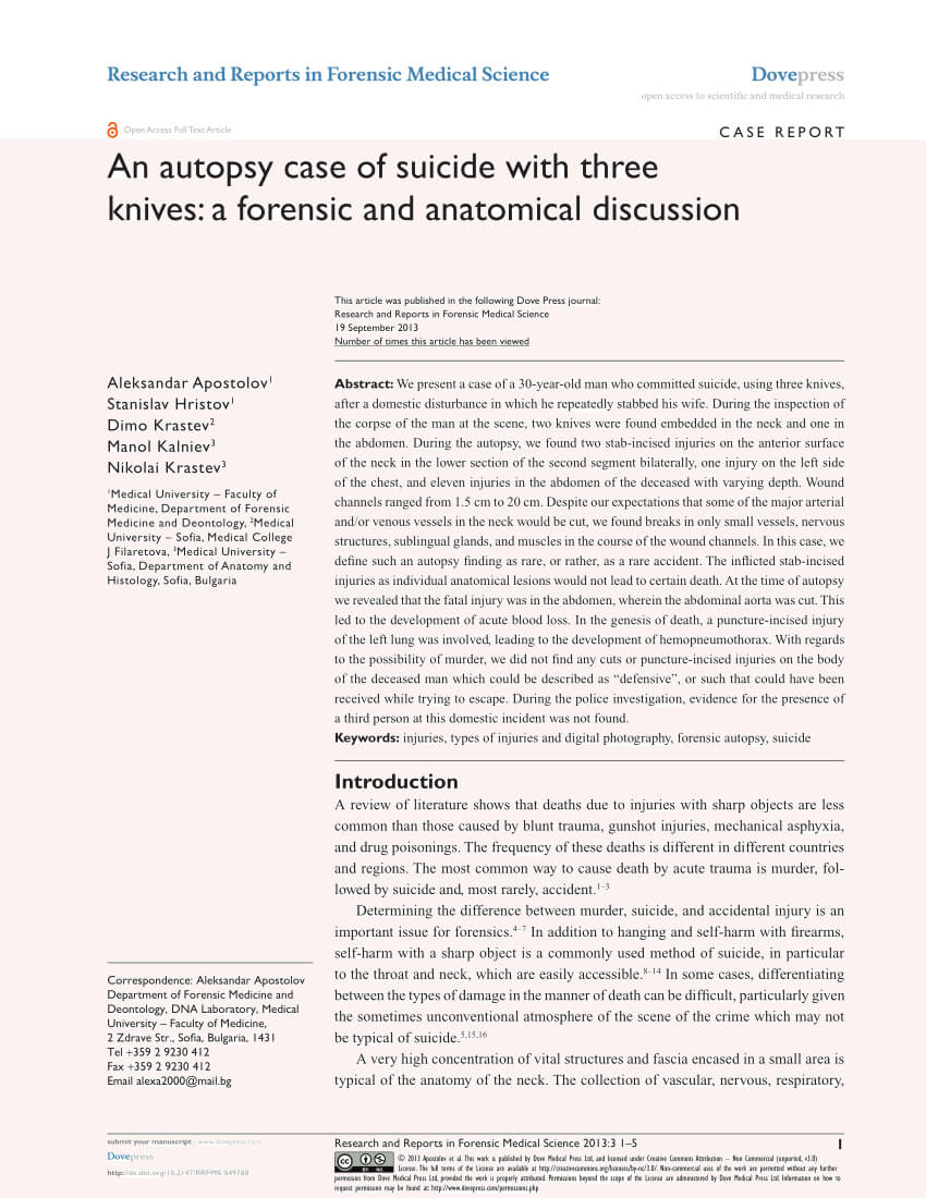 Pdf) An Autopsy Case Of Suicide With Three Knives: A Within Autopsy Report Template