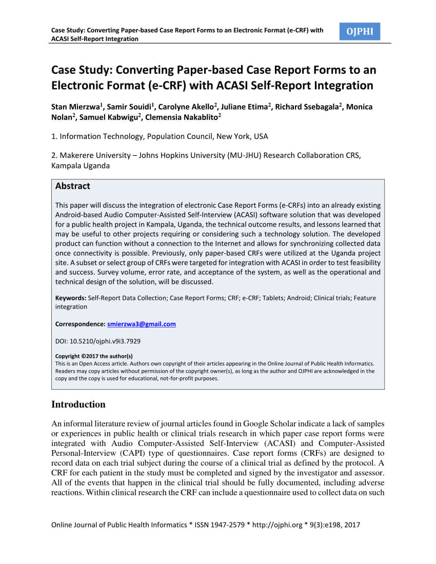 Pdf) Case Study: Converting Paper Based Case Report Forms To With Case Report Form Template Clinical Trials