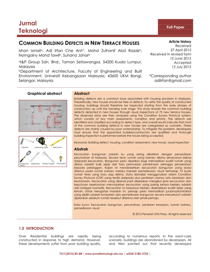 Pdf) Common Building Defects In New Terrace Houses For Building Defect Report Template