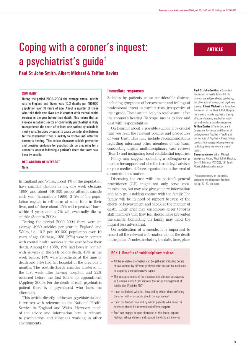 Pdf) Coping With A Coroner's Inquest: A Psychiatrist's Guide Intended For Coroner's Report Template