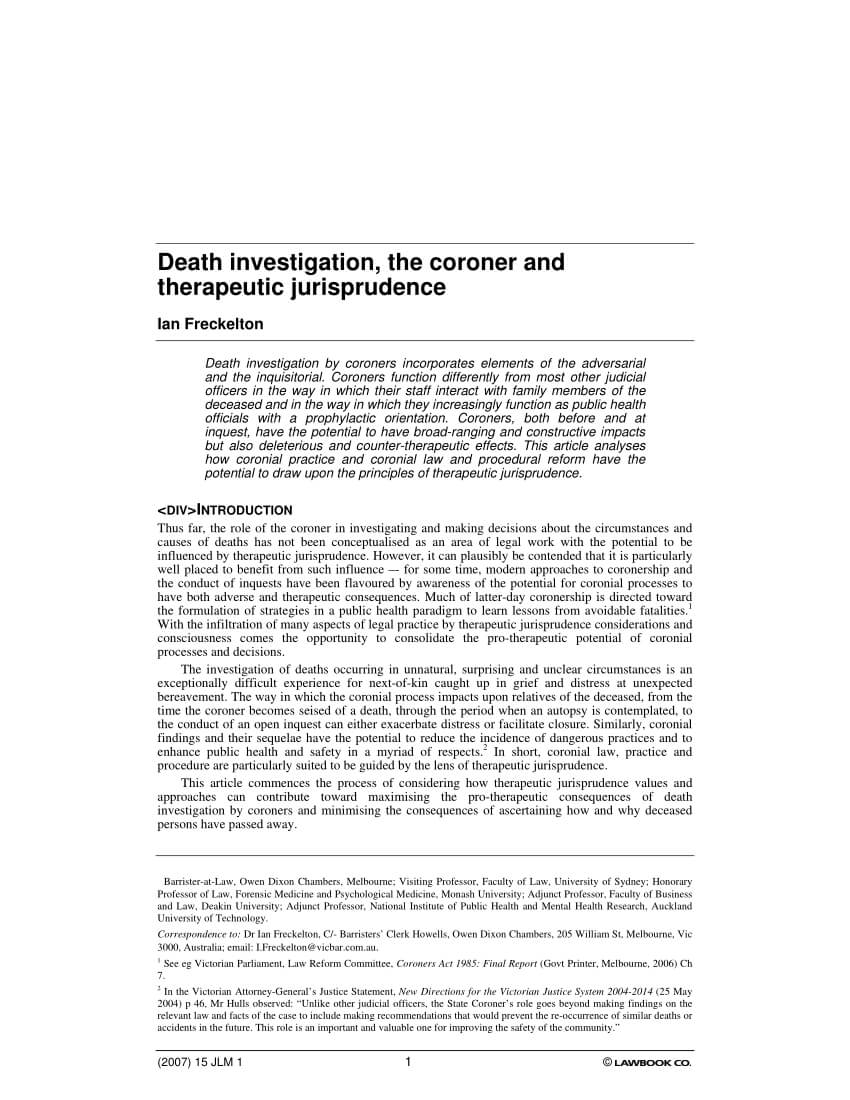 Pdf) Death Investigation, The Coroner And Therapeutic With Regard To Coroner's Report Template