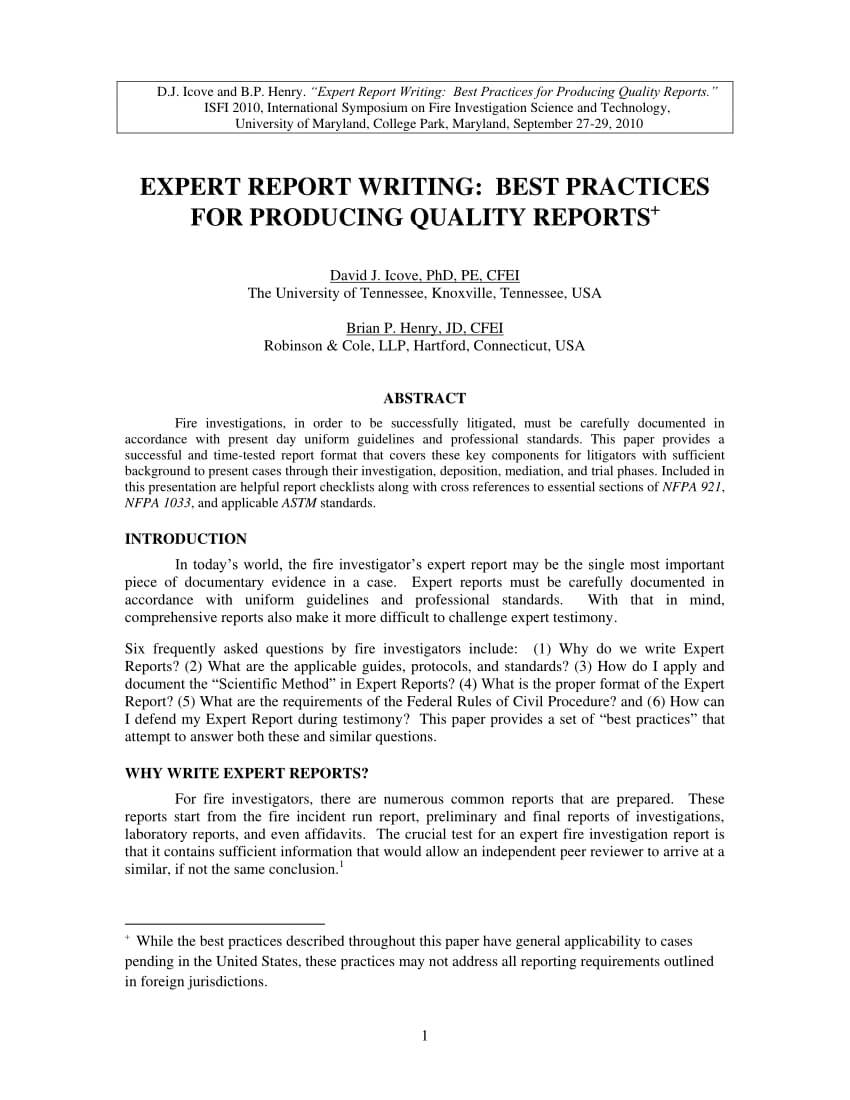 Pdf) Expert Report Writing: Best Practices For Producing Pertaining To Expert Witness Report Template