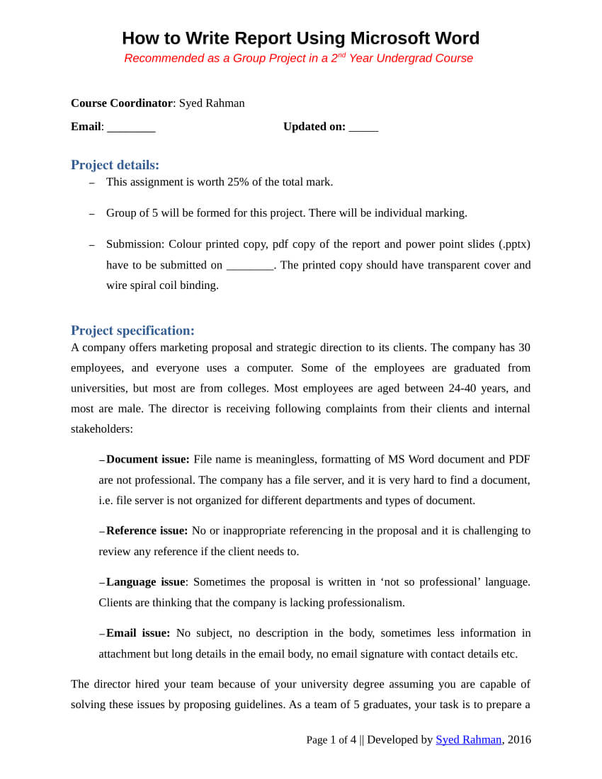 Pdf) How To Write A Report – Assignment Template For Assignment Report Template