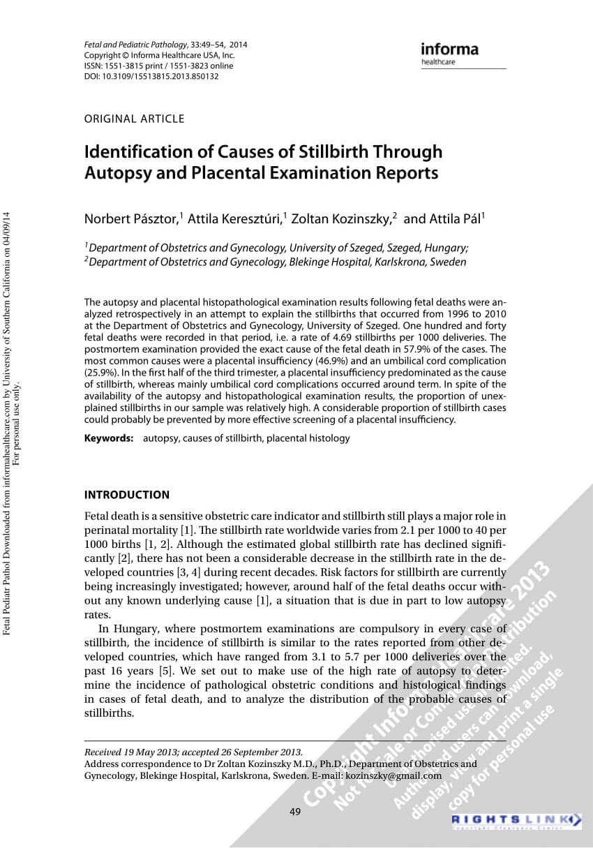 Pdf) Identification Of Causes Of Stillbirth Through Autopsy Intended For Autopsy Report Template