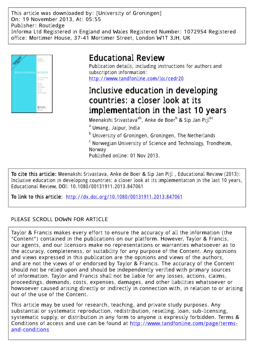 Pdf) Inclusive Education In Developing Countries: A Closer With Country Report Template Middle School