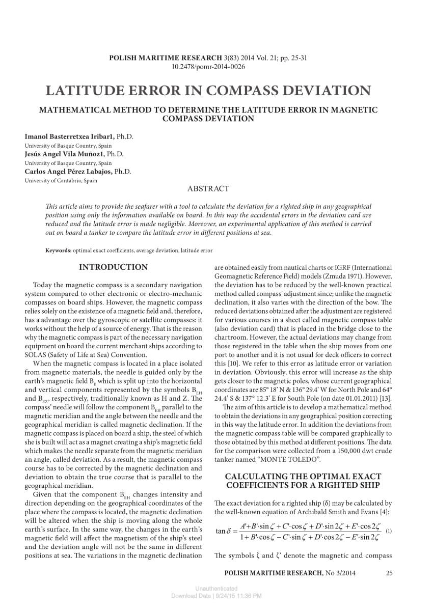 Pdf) Latitude Error In Compass Deviation: Mathematical Inside Compass Deviation Card Template