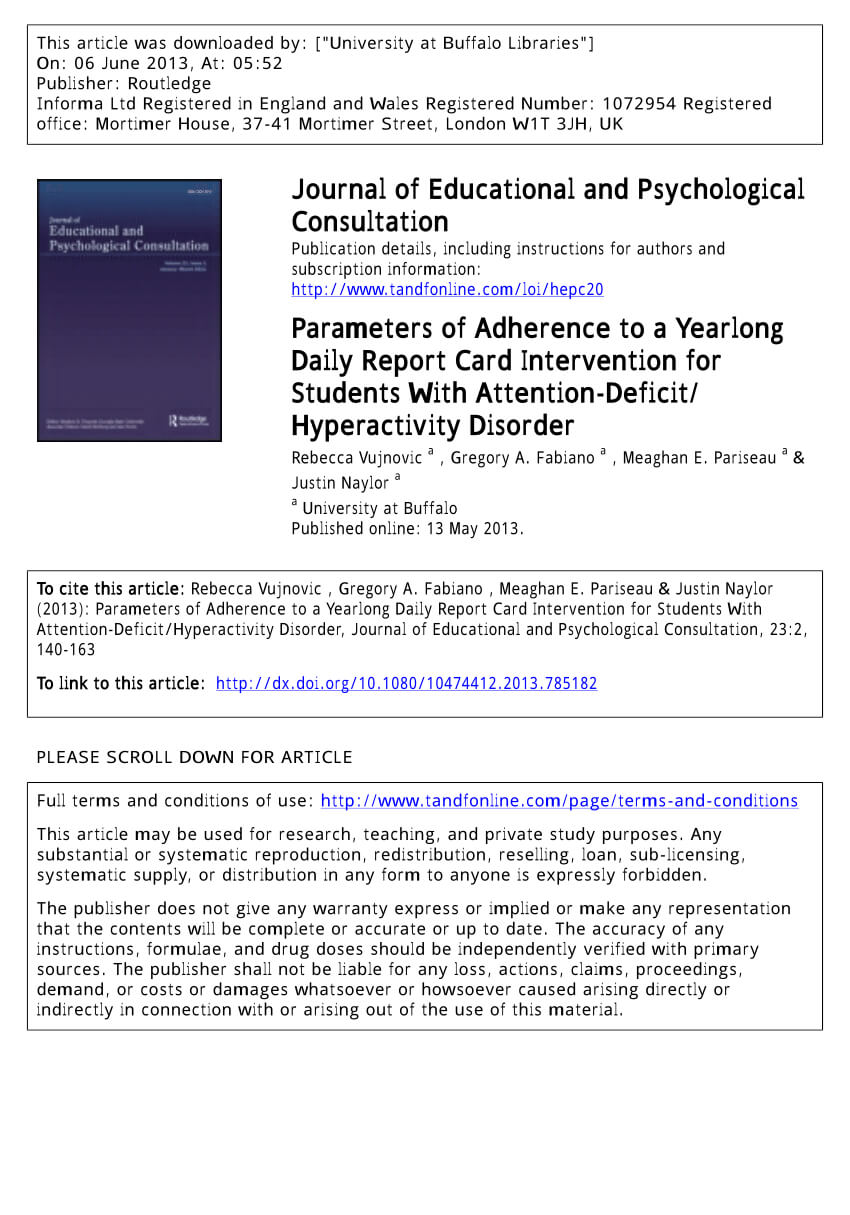 Pdf) Parameters Of Adherence To A Yearlong Daily Report Card With Regard To Daily Report Card Template For Adhd