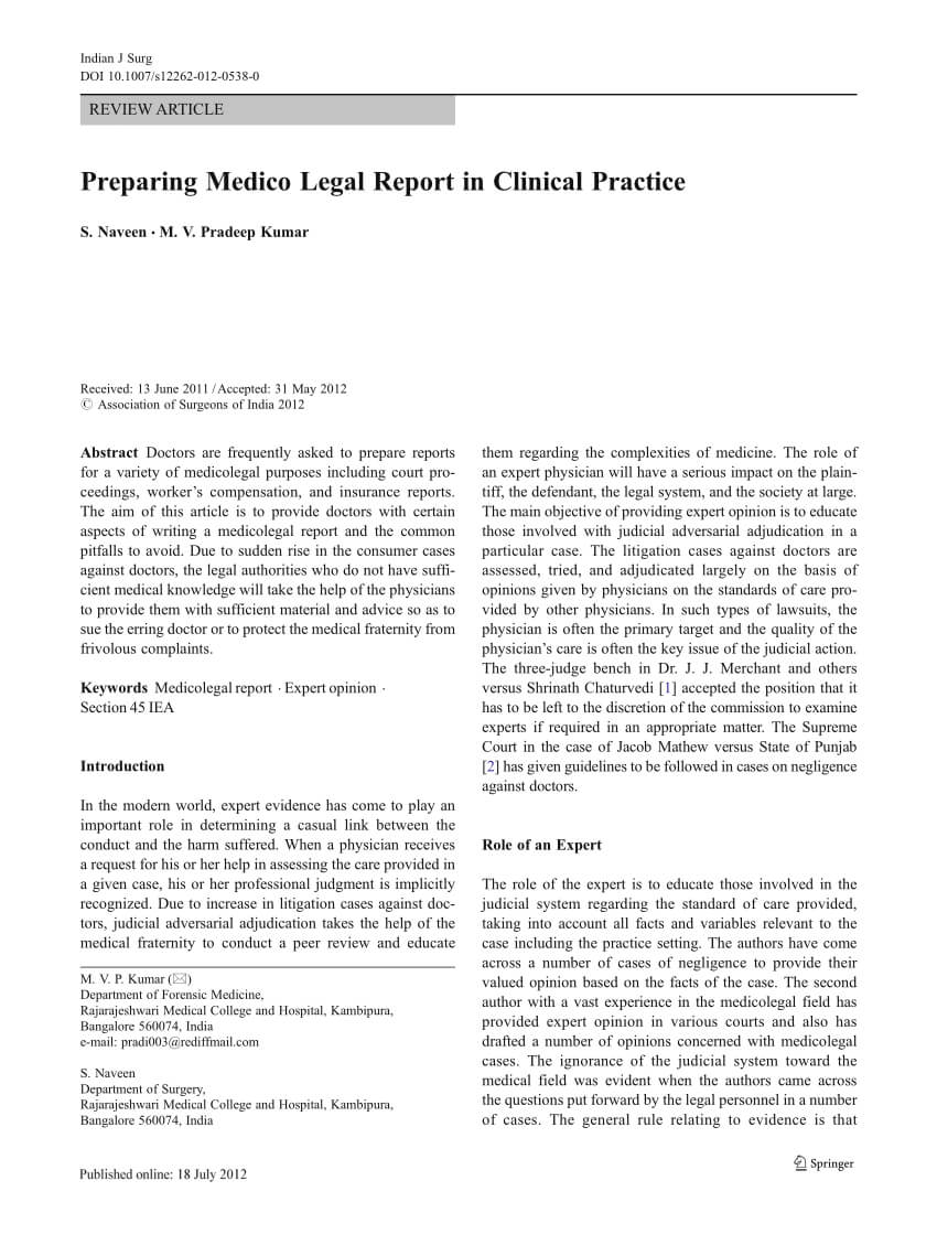 Pdf) Preparing Medico Legal Report In Clinical Practice Inside Medical Legal Report Template