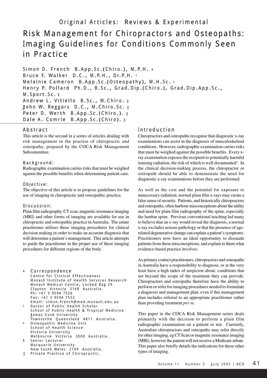 Pdf) Risk Management For Chiropractors And Osteopaths Inside Chiropractic X Ray Report Template