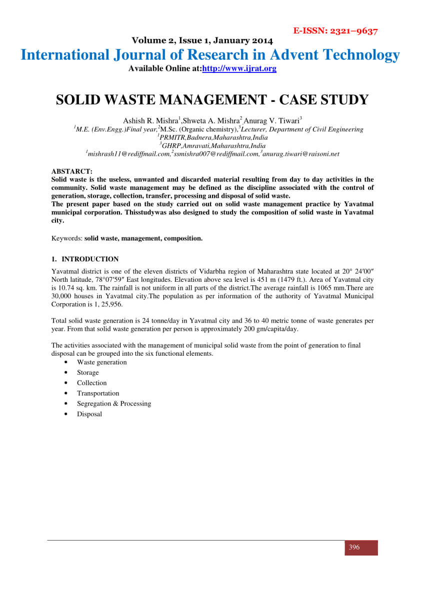 Pdf) Solid Waste Management  Case Study In Waste Management Report Template