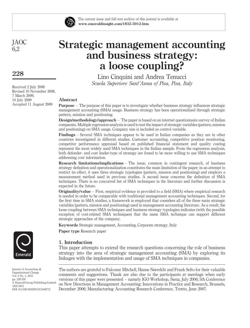 Pdf) Strategic Management Accounting And Business Strategy Regarding Strategic Management Report Template