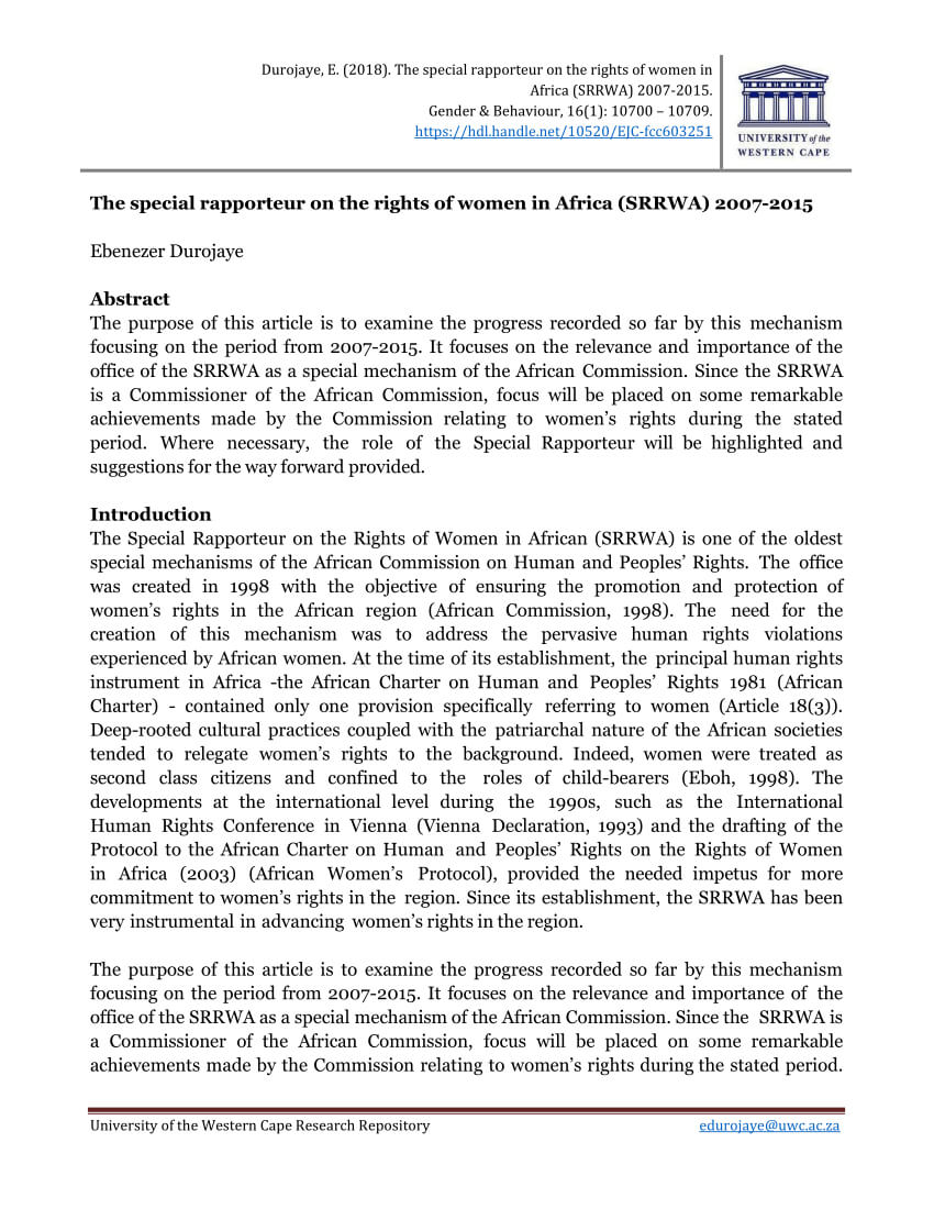 Pdf) The Special Rapporteur On The Rights Of Women In Africa Pertaining To Rapporteur Report Template