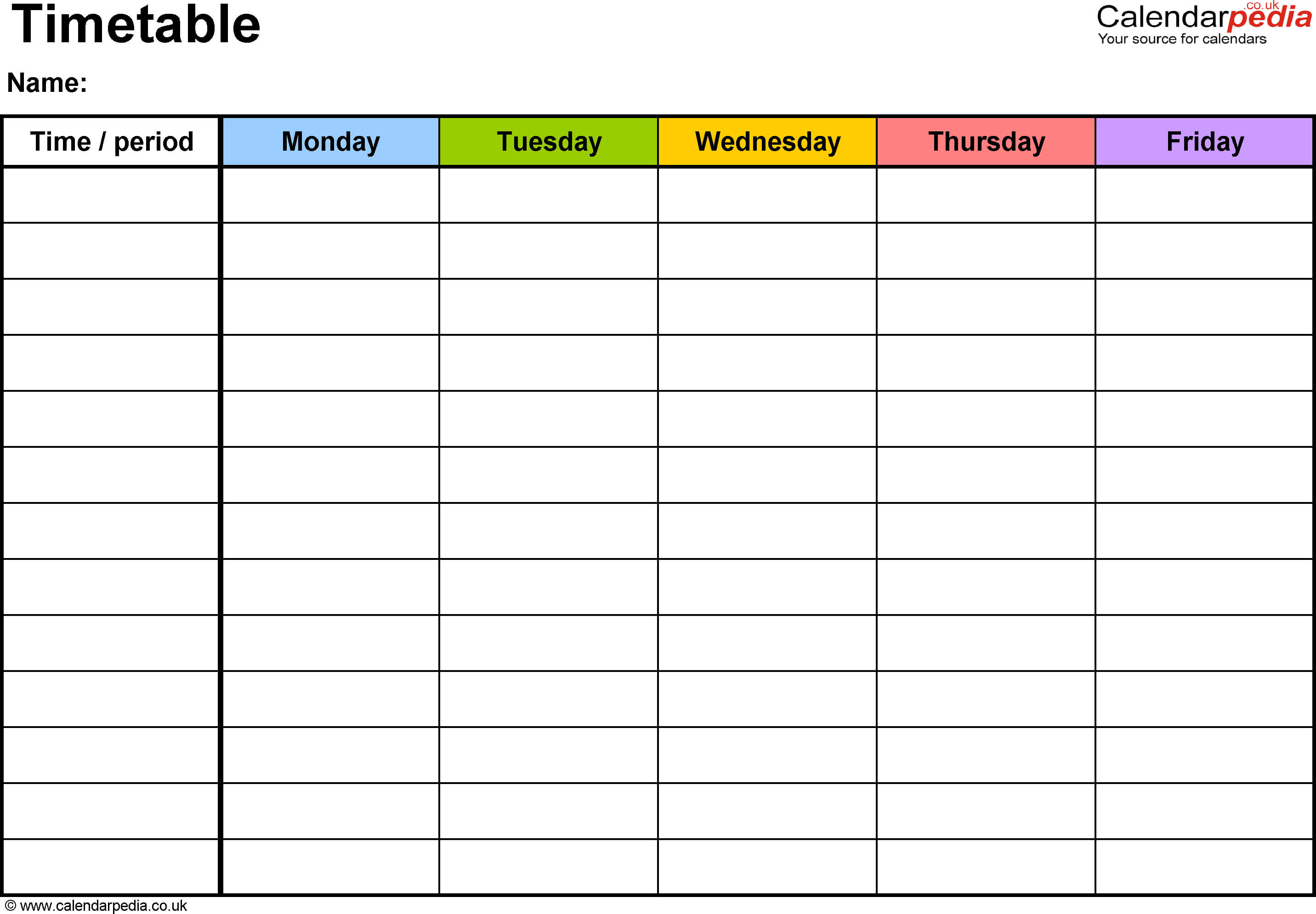 Pdf Timetable Template 2: Landscape Format, A4, 1 Page Regarding Blank Revision Timetable Template